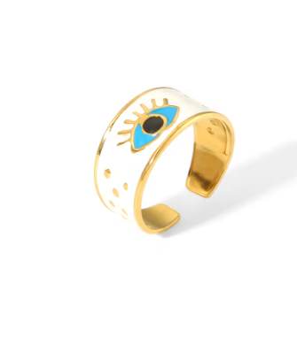Δαχτυλίδι λευκό-χρυσό ατσάλι με μάτι-R076