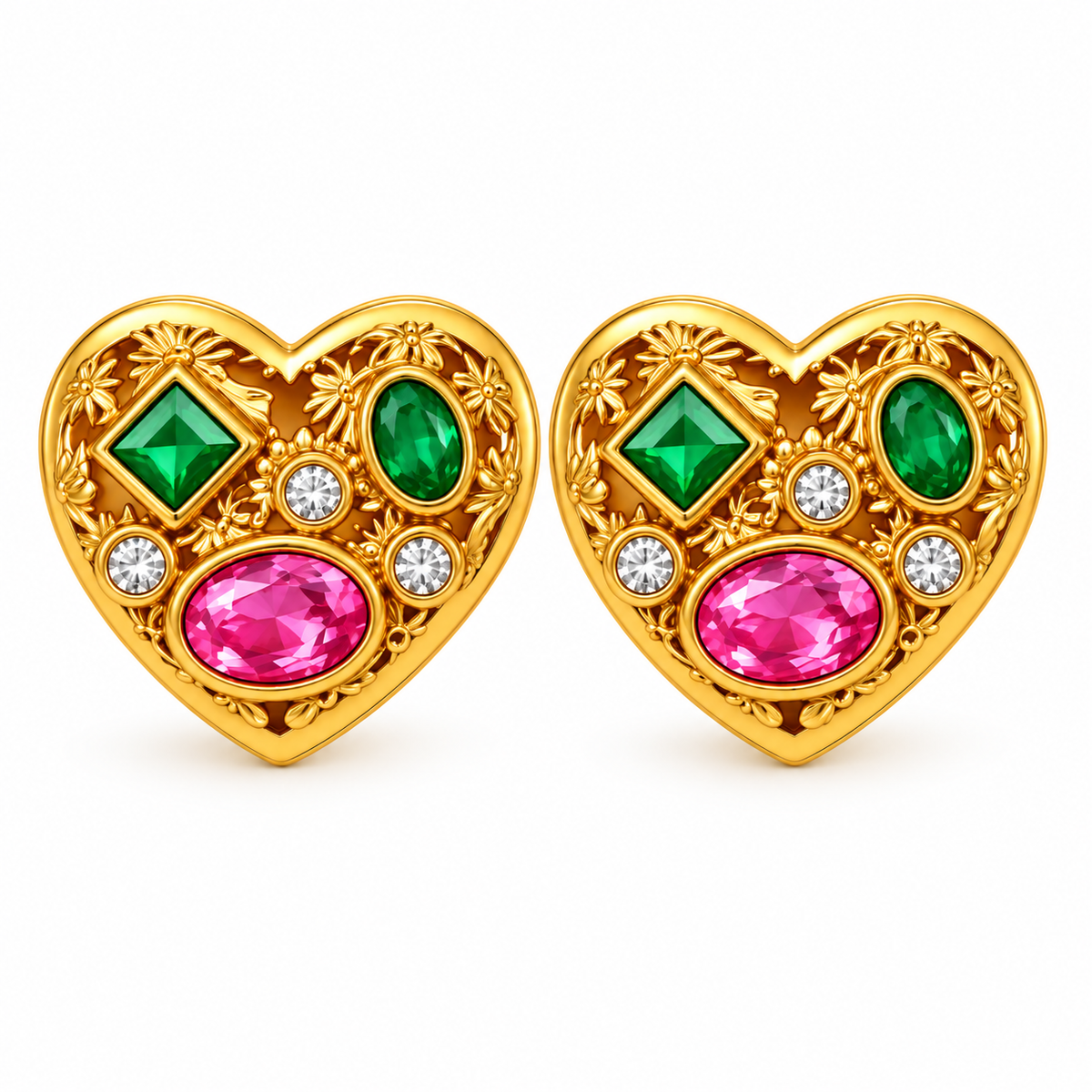 Gold steel earrings with brown stones - EA320