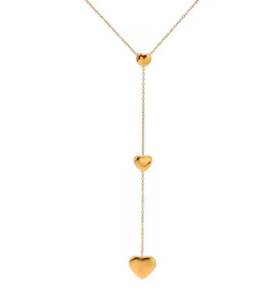 Necklace Gold Plated Long with three hearts-Ne048