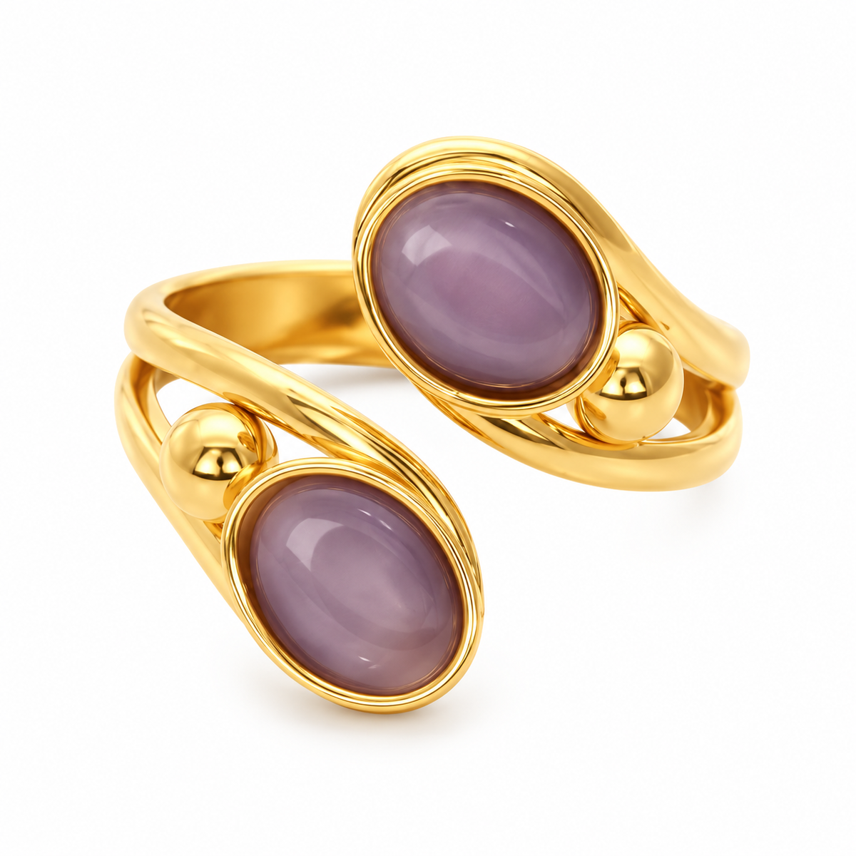 Bague acier avec pierres violettes - R257