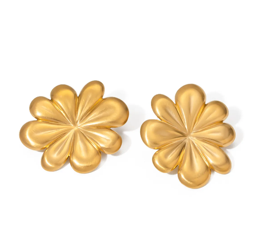 Earrings Gold Plated Matte Flower-EA063