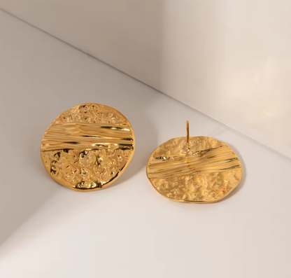 Σκουλαρίκια χρυσό ατσάλι κύκλος με υφές-EA586