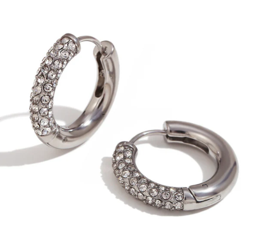 Σκουλαρίκια ατσάλι κρίκοι με στρας-EA057
