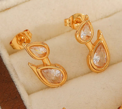 *Cercei din otel placat cu aur cu pietre lacrima-EA553