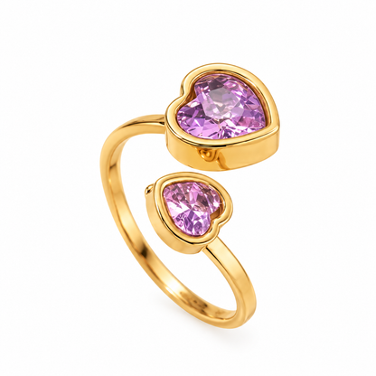 Anillo de acero con corazones de circonitas rojas - R210