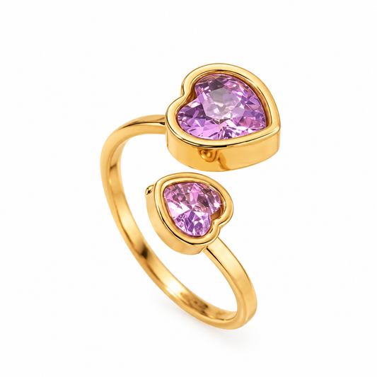 Bague en acier avec coeurs zircon violets - R211