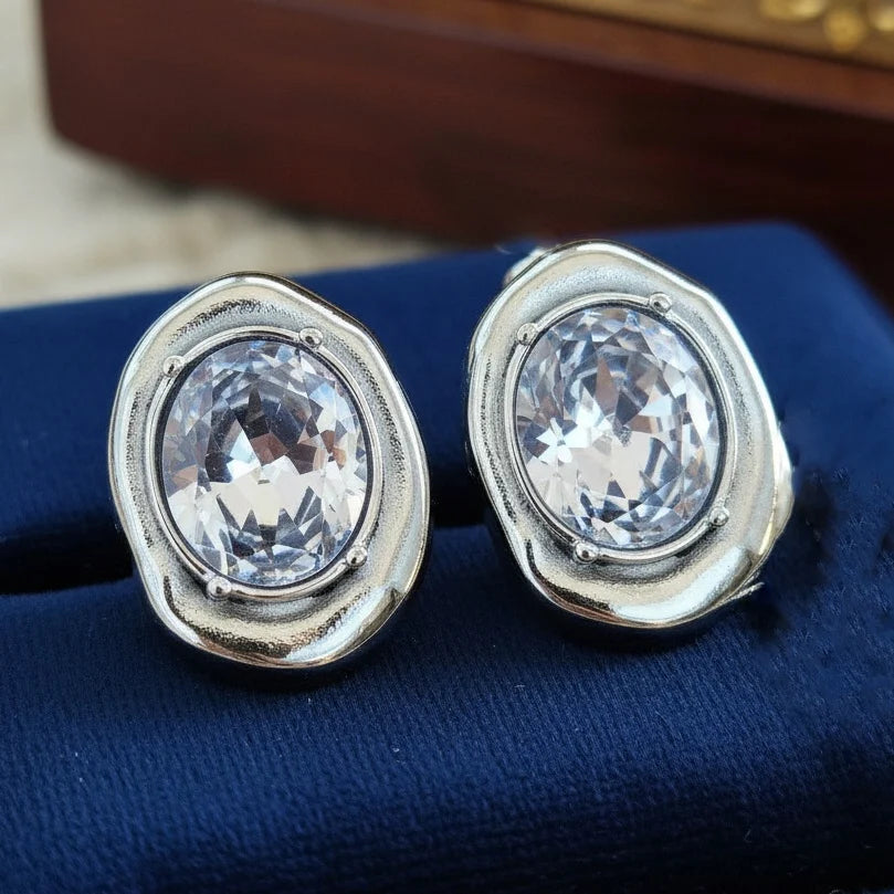 Σκουλαρίκια ατσάλι oval με zircon-EA034