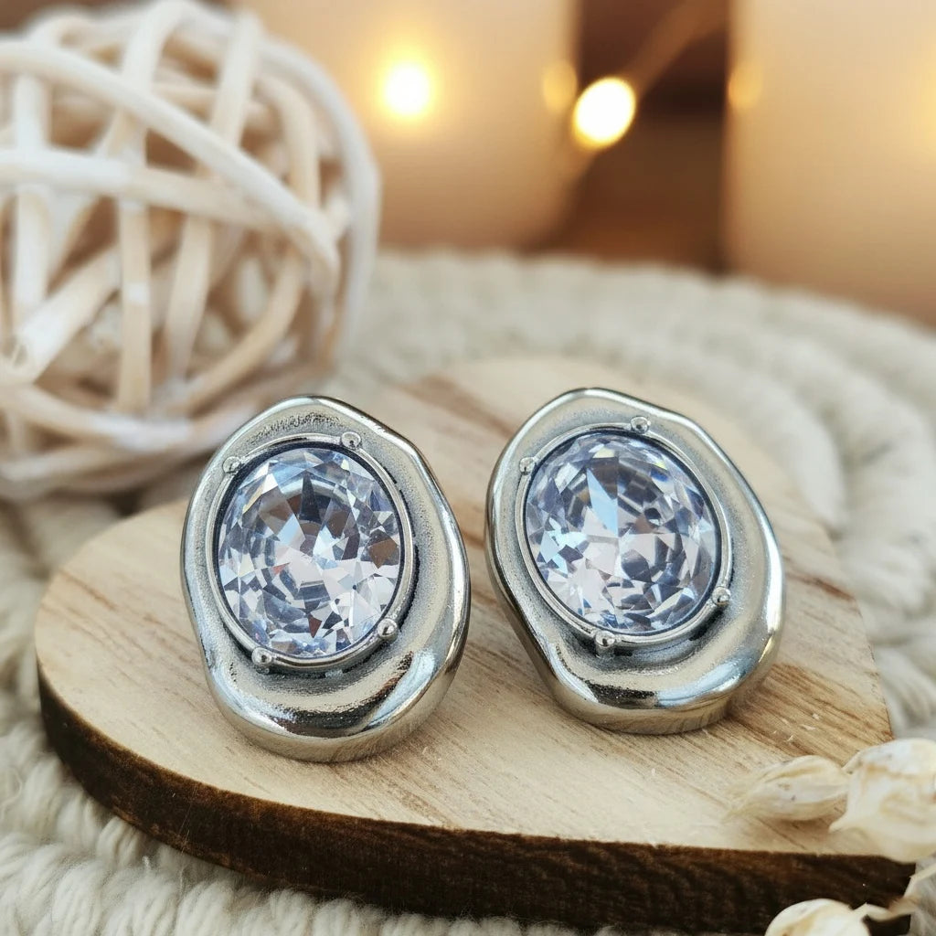 Σκουλαρίκια ατσάλι oval με zircon-EA034