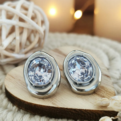 Σκουλαρίκια ατσάλι oval με zircon-EA034