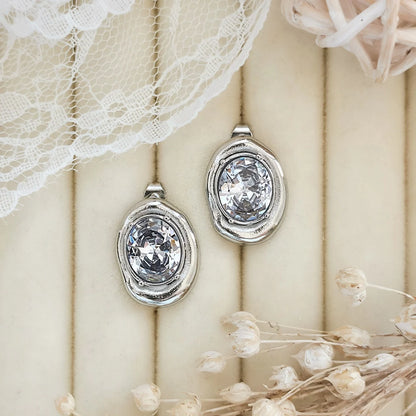 Σκουλαρίκια ατσάλι oval με zircon-EA034