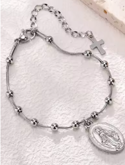 Steel Bracelet with Virgin Mary and Stavros-B232