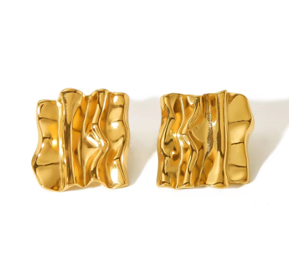 Σκουλαρίκια χρυσό ατσάλι με κυματιστή υφή-EA591