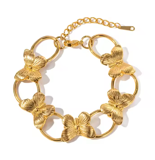 Bracelet gilded steel with large butterflies-br191