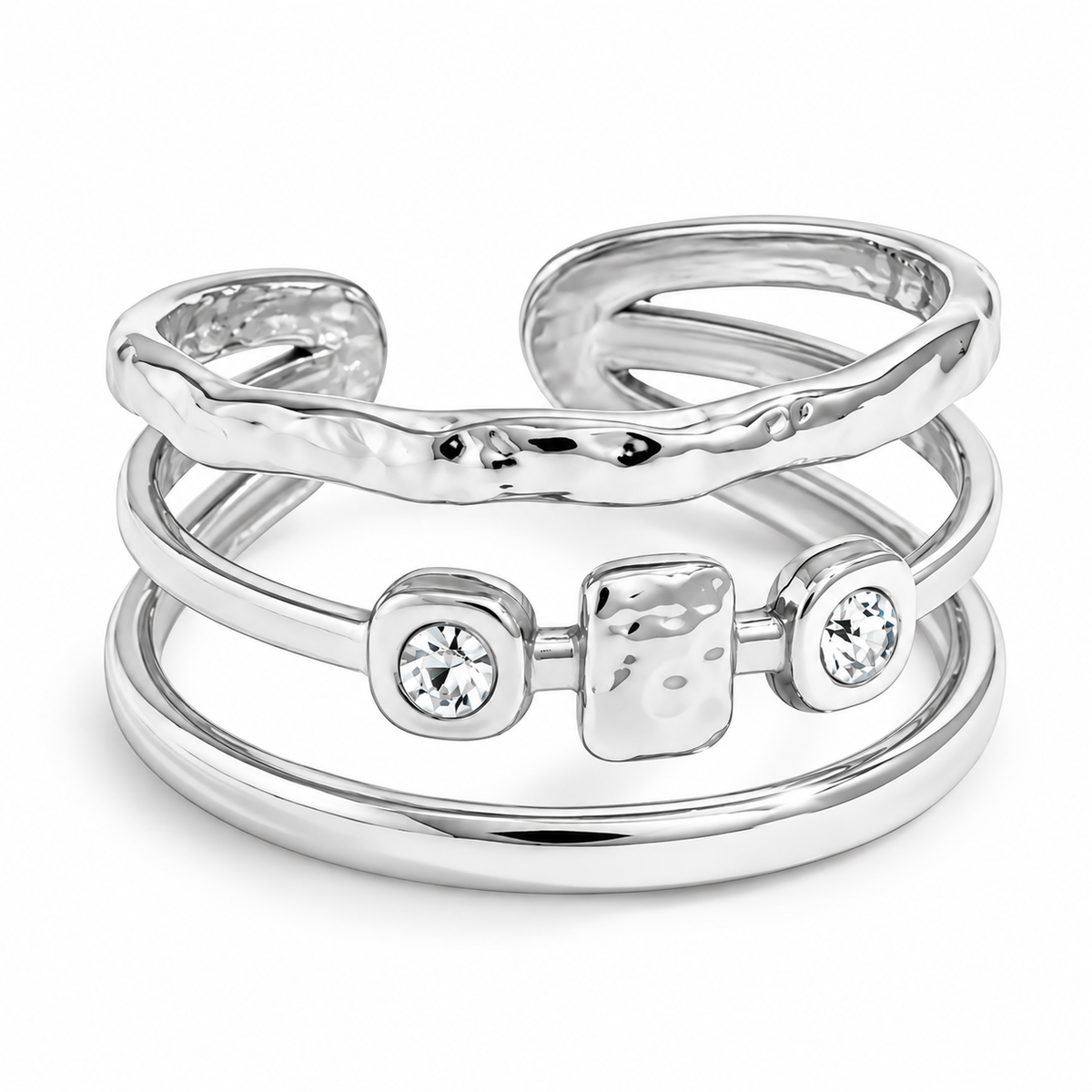 Bague triple acier argentée - R373