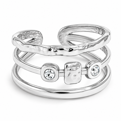 Bague triple acier argentée - R373