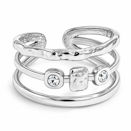Bague triple acier argentée - R373