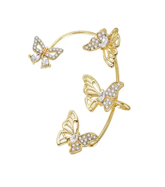 *Σκουλαρίκια earcuffs χρυσά με πεταλούδες και στρας-EA096