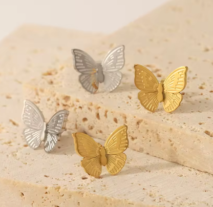 Orecchini a farfalla in acciaio dorato-EA599