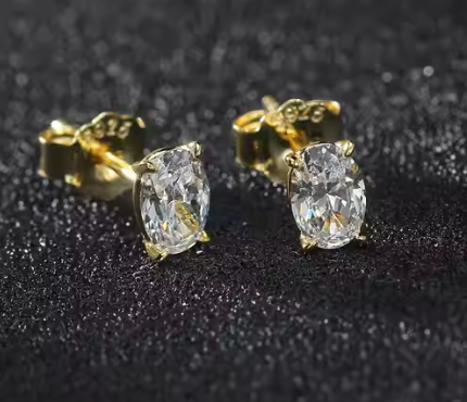 Earrings of Gold Plated Silver S925 with Oval Zircon-EA071