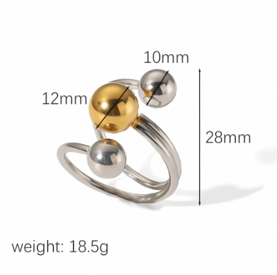 Δαχτυλίδι επιχρυσωμένο ατσάλι και ασημί με μπάλες-R209