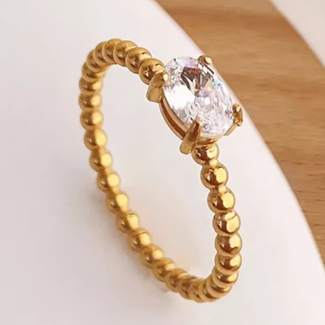 Ring Gold Plated Steel with Oval Zircon-R228