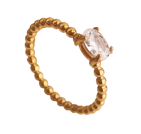 Ring Gold Plated Steel with Oval Zircon-R228