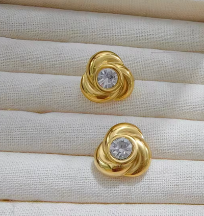 Σκουλαρίκια χρυσά ατσάλι σε σχήμα λουλουδιού με zircon-EA576
