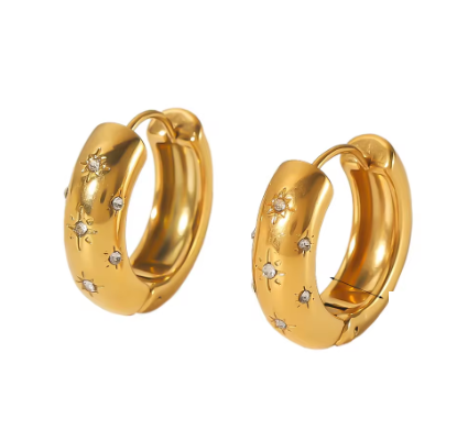 Orecchini a cerchio in acciaio dorato con pietre zirconi-EA176