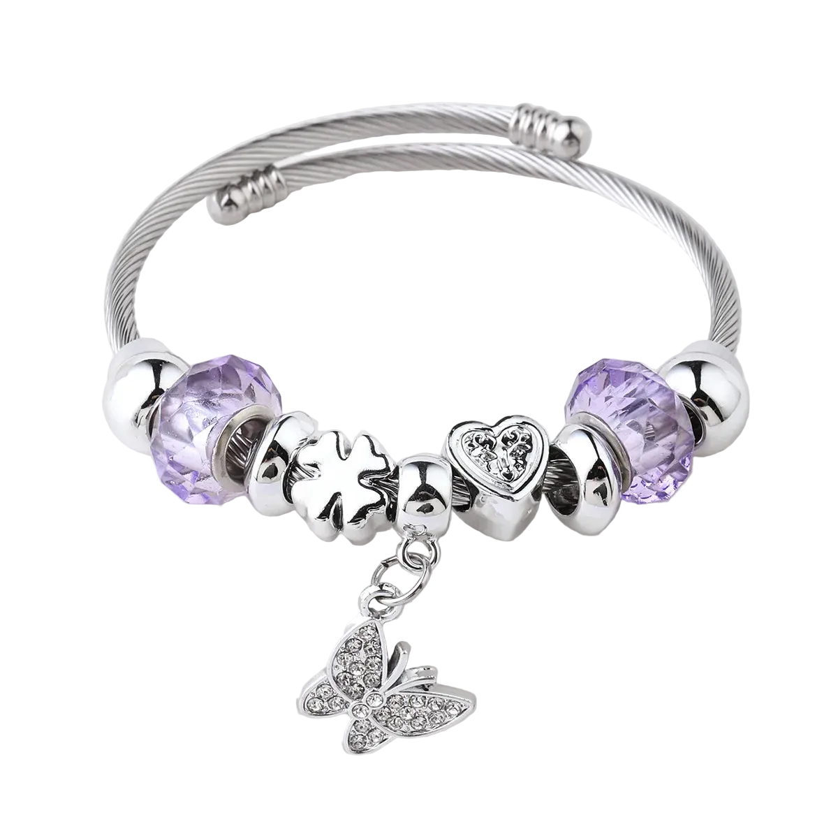 Βραχιόλι ατσάλι με λιλά λεπτομέρειες-BR089