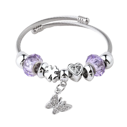 Βραχιόλι ατσάλι με λιλά λεπτομέρειες-BR089