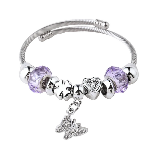 Βραχιόλι ατσάλι με λιλά λεπτομέρειες-BR089