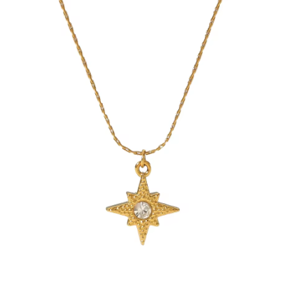 Collana stella in acciaio dorato con zircone-NE159