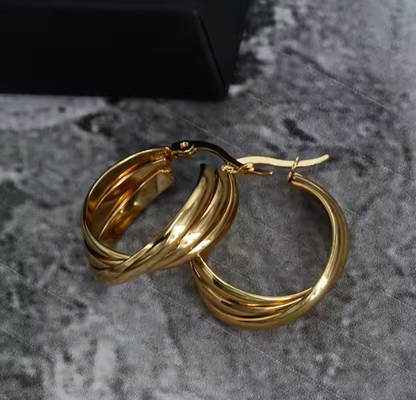 Σκουλαρίκια χρυσά ατσάλι με τρία επίπεδα-EA625