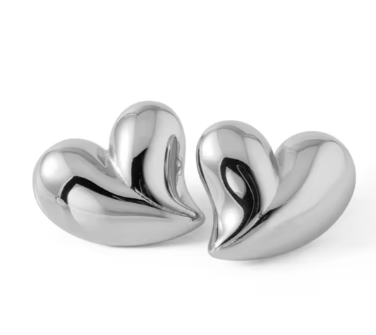 Orecchini a punta in acciaio argento a forma di cuore-EA585