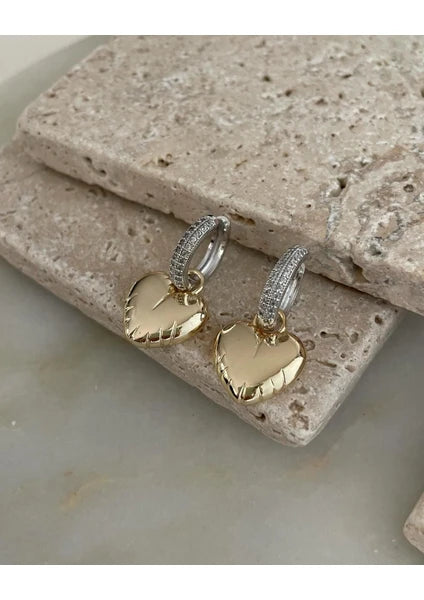 Earrings Gilded heart steel with zircon link-ea130