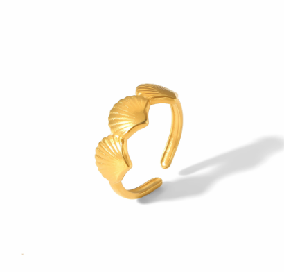 Δαχτυλίδι χρυσό ατσάλι με κοχύλια-R149
