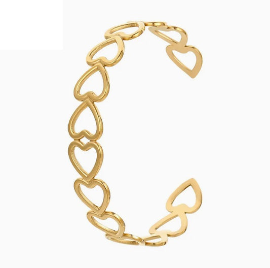 Bracelet gold steel with hearts-br210