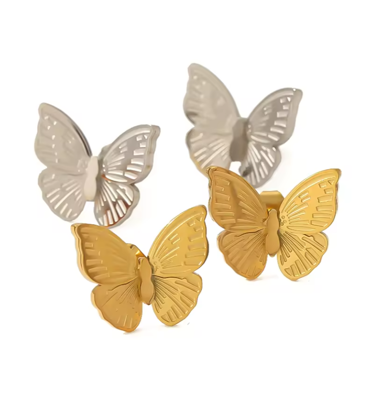 Σκουλαρίκια χρυσό ατσάλι πεταλούδα-EA599
