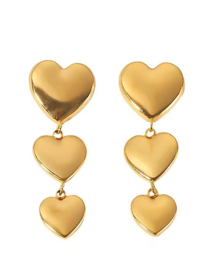 Σκουλαρίκια τριπλή καρδιά χρυσό ατσάλι-EA501