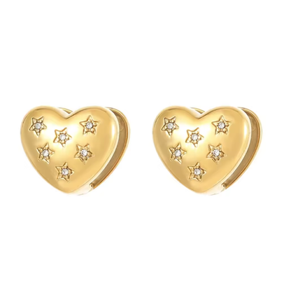 *Σκουλαρίκια ατσάλι χρυσό καρδιά με αστεράκια-EA597