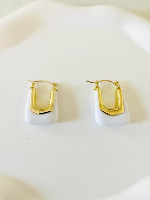 Earrings Bronze U Shaped White-EA030