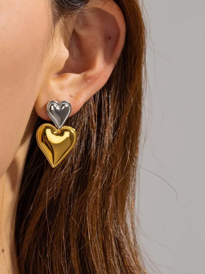 Σκουλαρίκια με διπλή καρδιά ασημί χρυσό-EA520