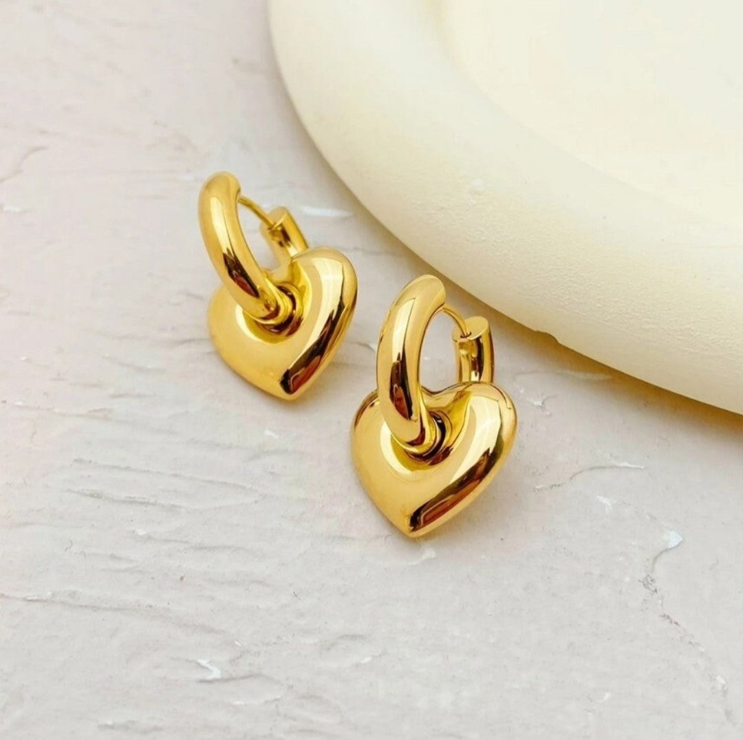 Σκουλαρίκια χρυσά ατσάλι κρίκος με καρδία-EA623