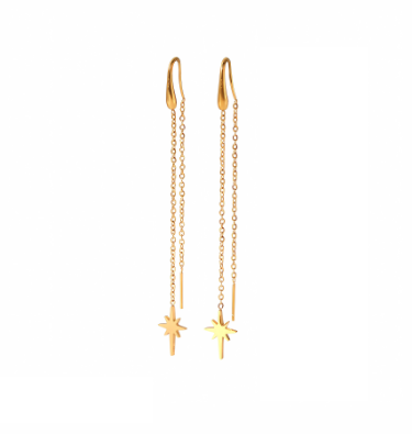 Gold Steel Star Dangle Earrings-EA616