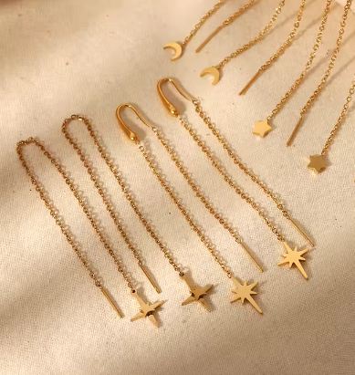 Σκουλαρίκια κρεμαστά χρυσό ατσάλι με αστέρι-EA616