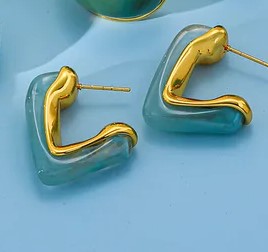 *Σκουλαρίκια ατσάλι γαλάζιο τρίγωνο-EA577