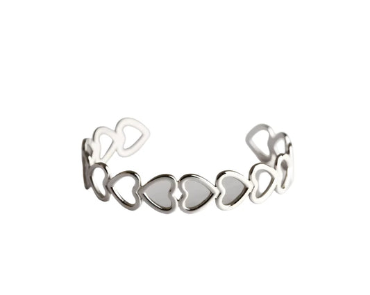 Bracelet silver steel with hearts-br198