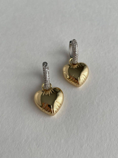 Earrings Gilded heart steel with zircon link-ea130