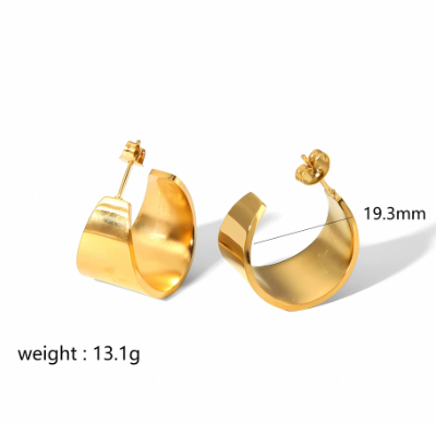 *Σκουλαρίκια κρίκοι χρυσοί ατσάλι καμπύλη-EA123