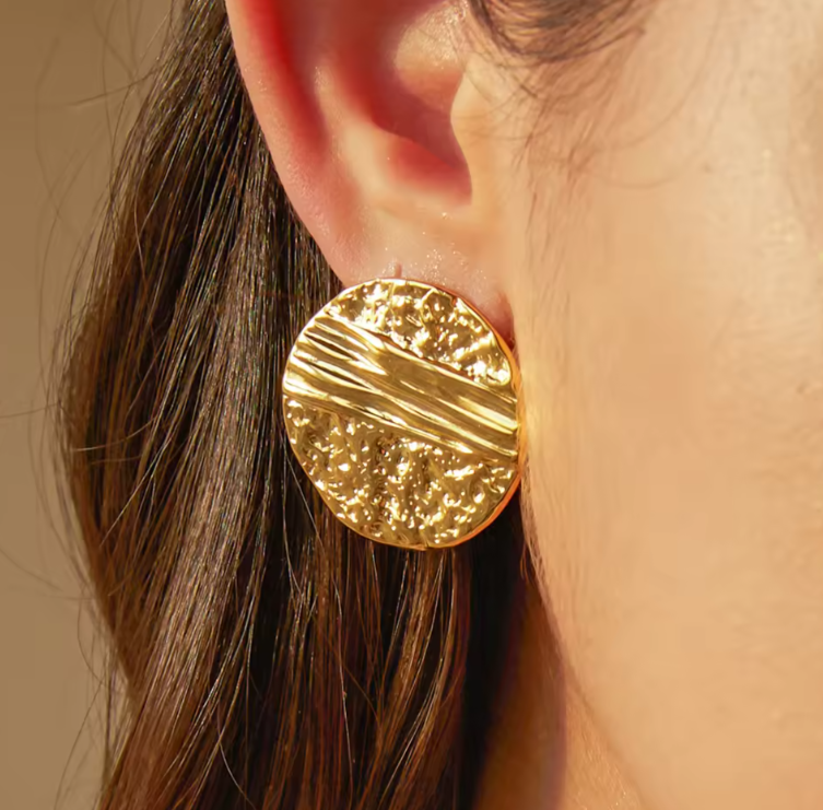 Σκουλαρίκια χρυσό ατσάλι κύκλος με υφές-EA586